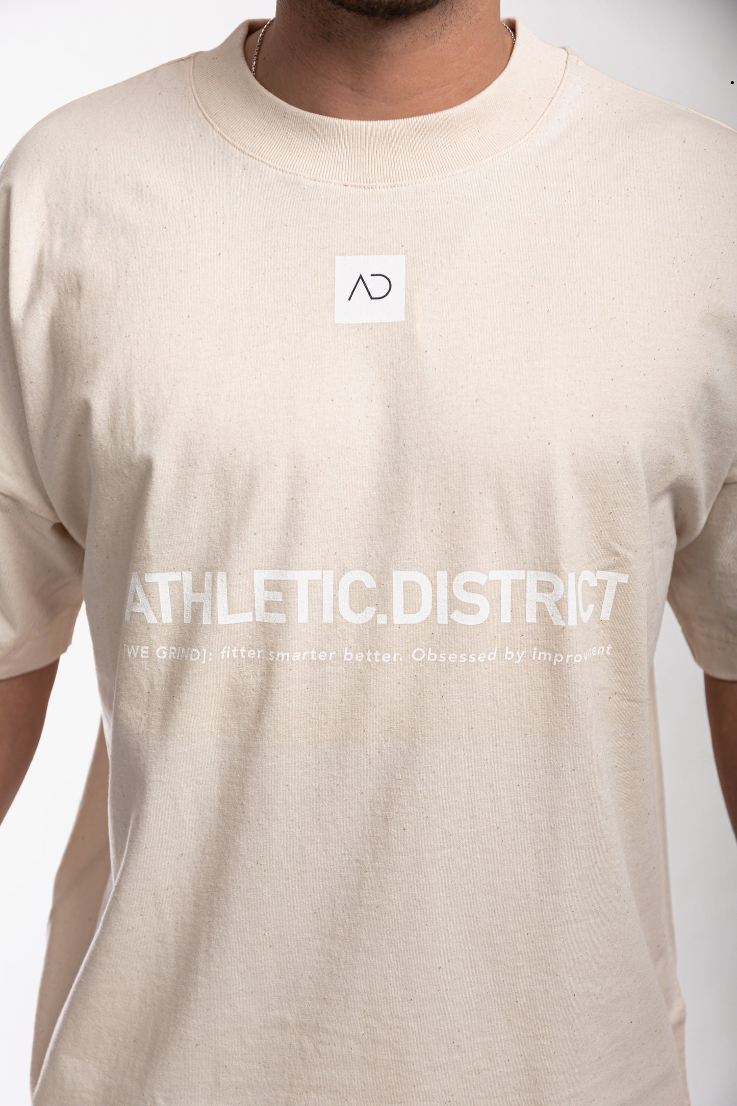 Athletic District - WE GRIND Kollektion - Organic Oversize T-Shirt-light brown white print